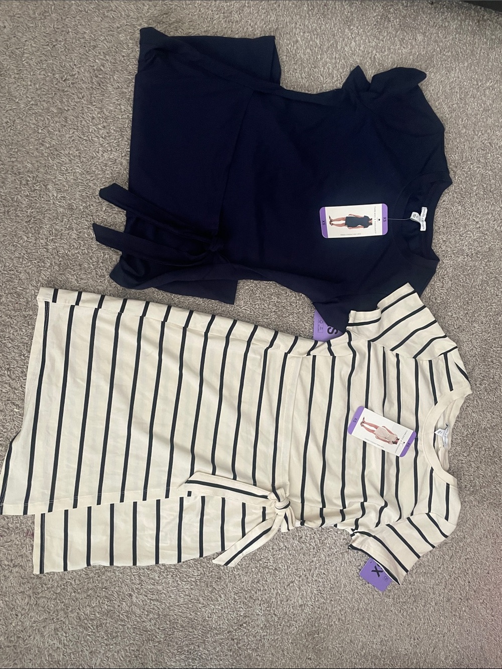 Threads 4 Thought Tie-Waist Short Sleeve Tops - Navy & Ivory Stripes
